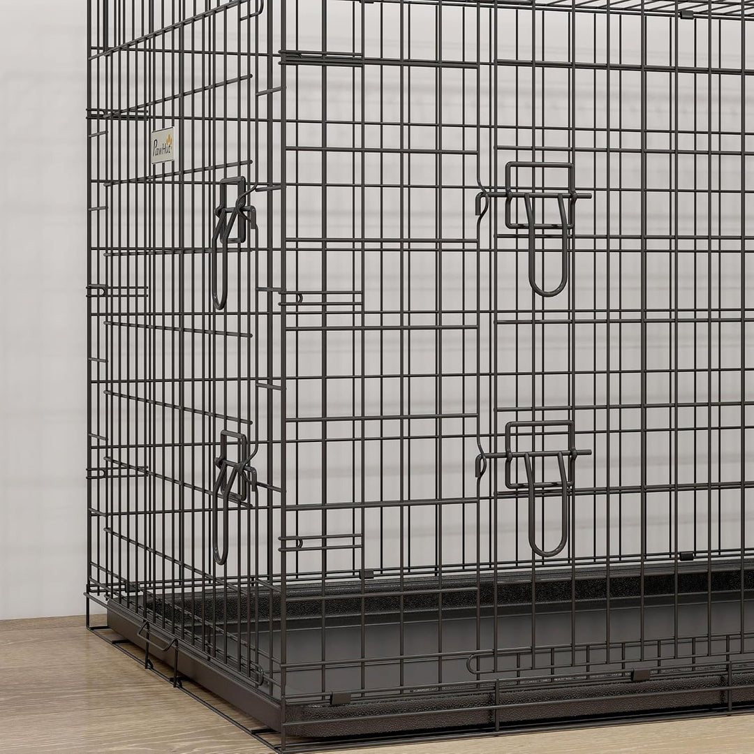 PawHut Hundekäfig Transportkäfig Drahtkäfig Hundebox Transportbox Reisebox mit 2 Türen Schwarz 91x61