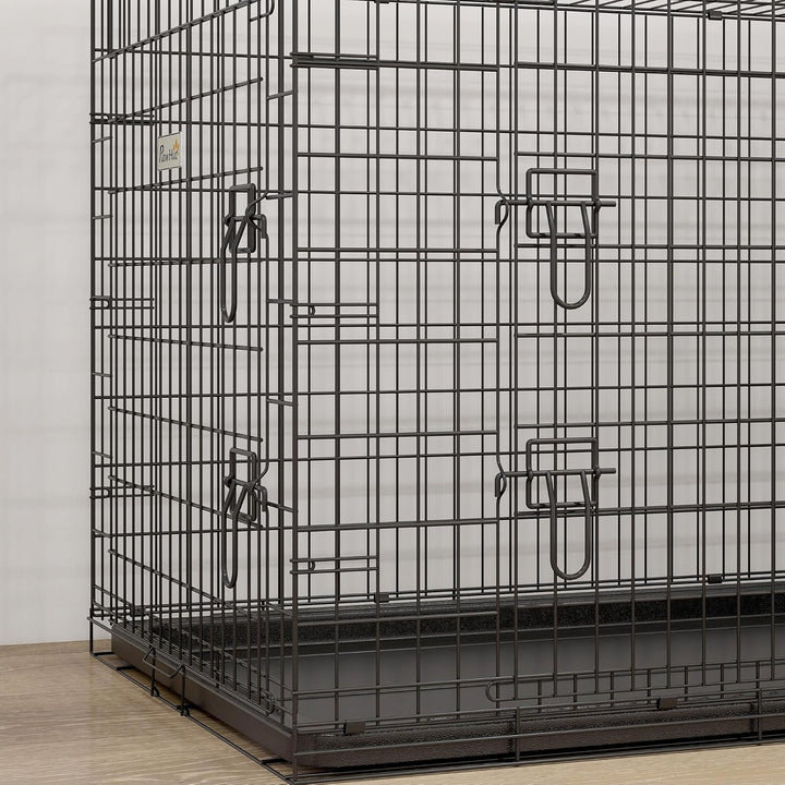 PawHut Hundekäfig Transportkäfig Drahtkäfig Hundebox Transportbox Reisebox mit 2 Türen Schwarz 91x61