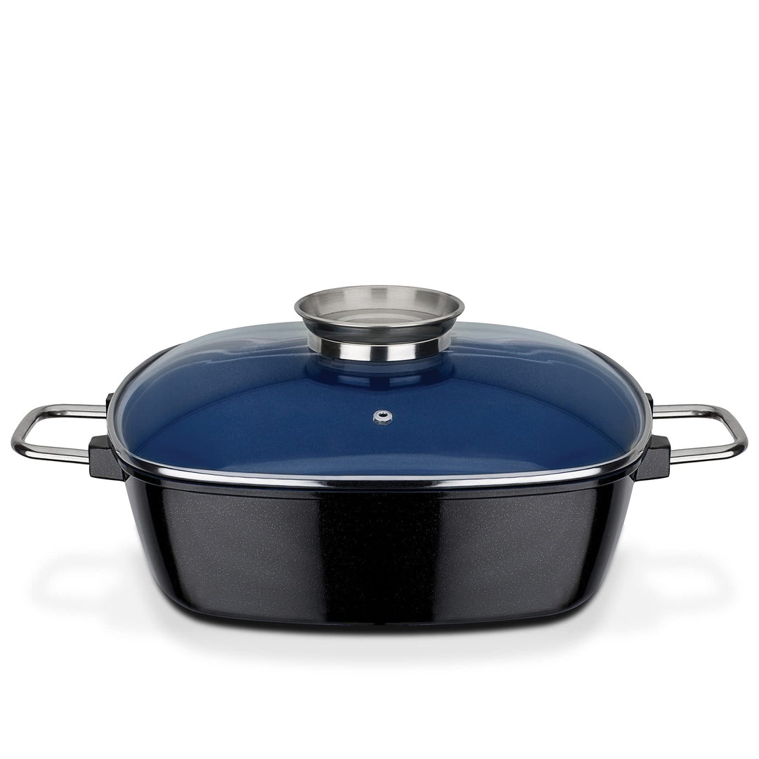 GSW 167413 Ceramica Kobaltblau Induktion Viereckbräter mit Aroma-Glasdeckel 28x28x8,5cm / ca. 5,0 Li