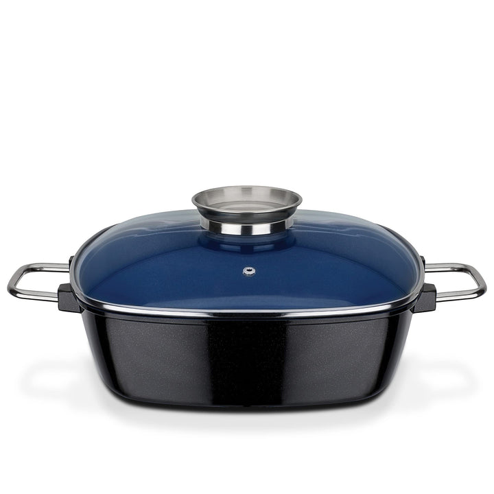 GSW 167413 Ceramica Kobaltblau Induktion Viereckbräter mit Aroma-Glasdeckel 28x28x8,5cm / ca. 5,0 Li
