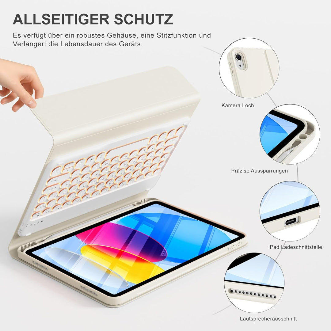 ZOPSGYU Hülle mit Tastatur für iPad A16 11. /10. Generation (2025/2022, 11/10,9 Zoll), Farben Beleuc