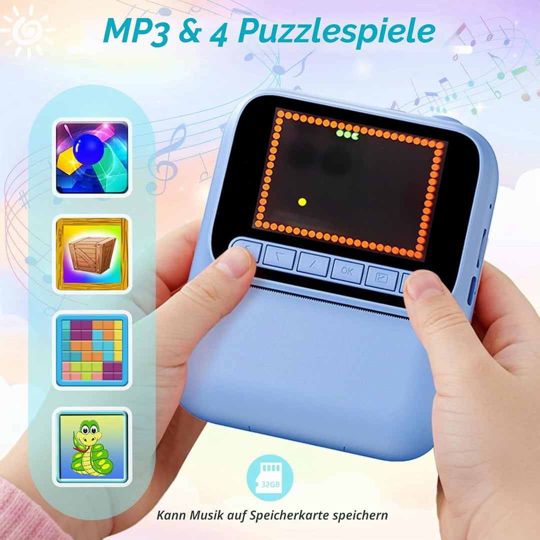 Sofortbildkamera für Kinder,1080P Kinderkamera mit 5 Rollen Druckpapier,32GB-Karte und Farbstiften,T