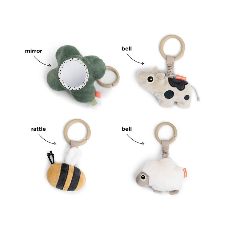 Done by Deer Spielbogen Baby mit Spielmatte und 4 x Anhänger/Babyspielzeug - Rassel, Glöckchen, Knis