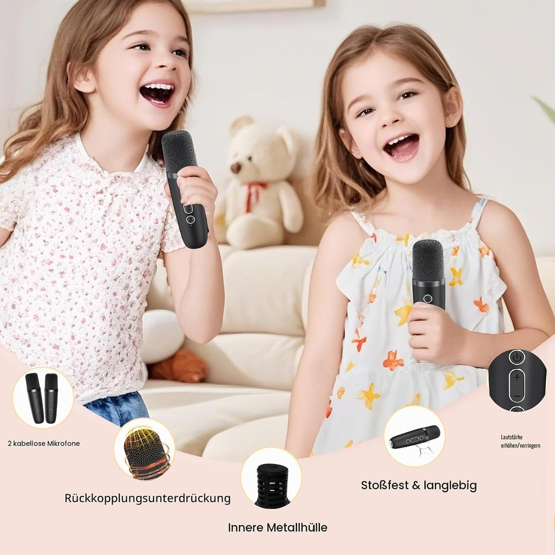 Mini Karaoke Maschine Kinder mit 2 Mikrofonen, tragbar Kinder Mikrofon Geschenk 3-12 Jahre, Kindermi