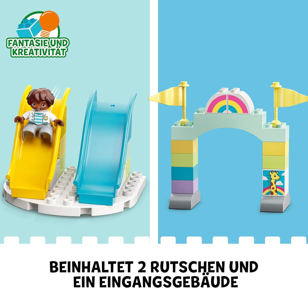 LEGO 10956 DUPLO Erlebnispark, Kinderspielzeug ab 2 Jahre mit Jahrmarkt und Zug Optimierte Verpackun