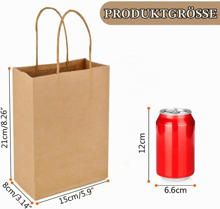 MAOOY 100stk Papiertüten mit Henkel Kleine Geschenktüten Papiertaschen Braun 15x8x21cm,Kraftpapiertü