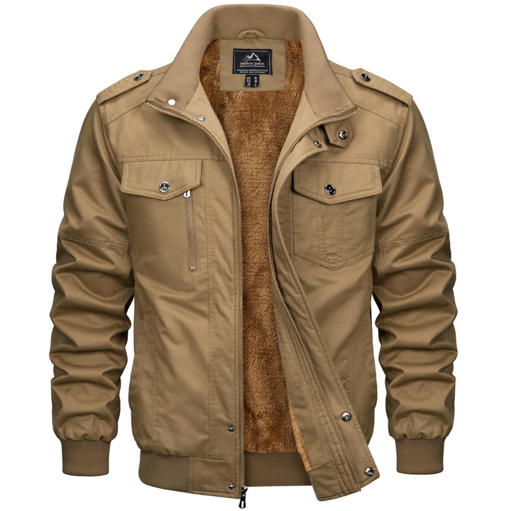 MAGCOMSEN Winterjacke Herren Warm Gefüttert Fleecejacke Cargo Casual Übergangsjacke Baumwolle Army J