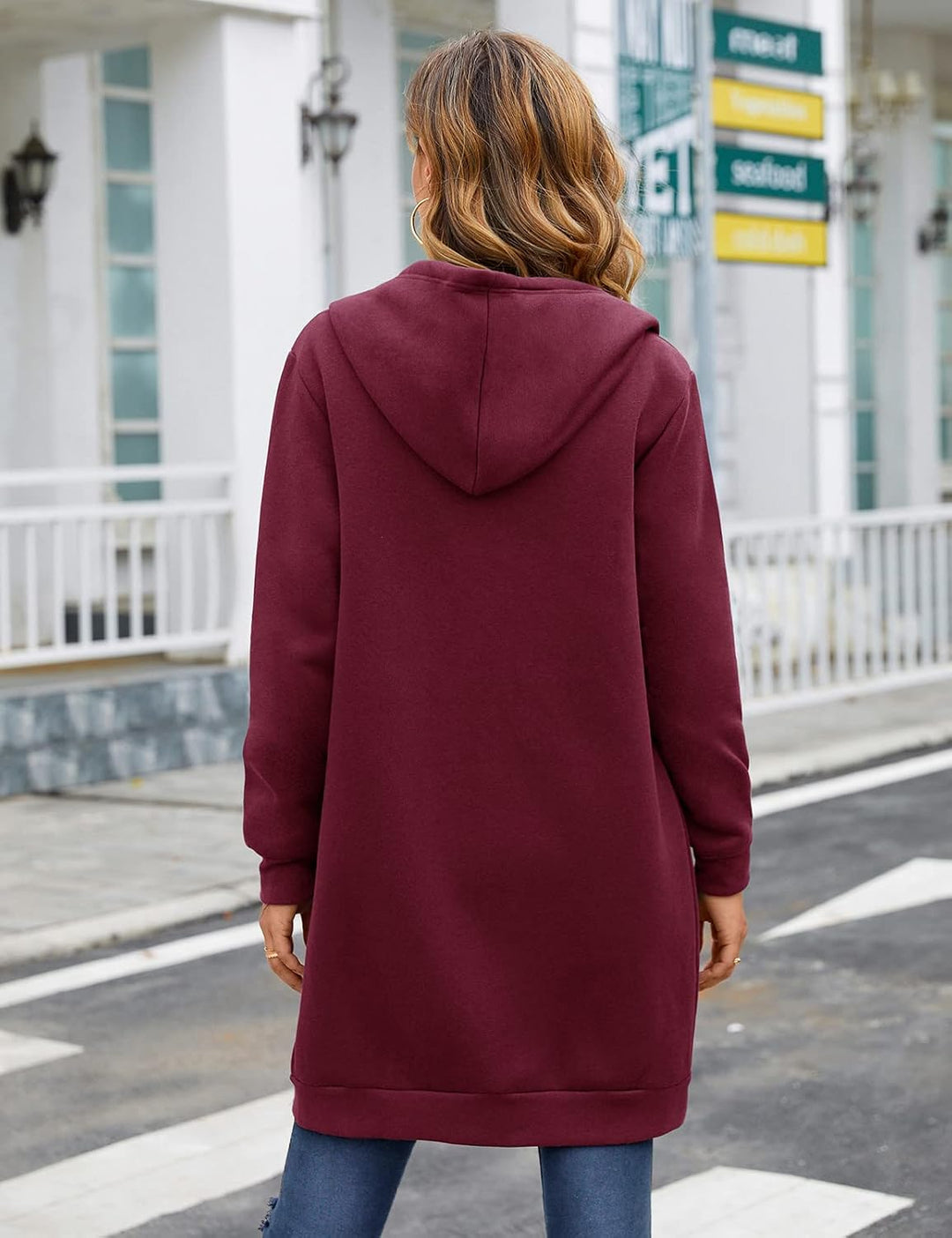 RITOSTA Damen Hoodie Fleecejacke Kapuzenjacke mit Zip Winterjacke Lang Sweatjacke Warme Plüschjacke