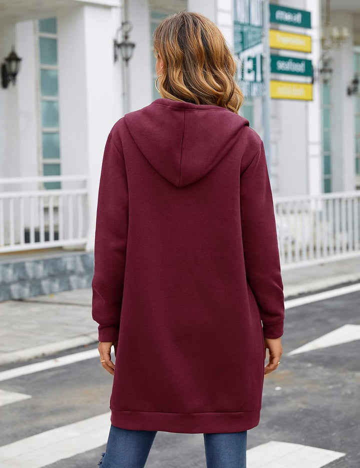 RITOSTA Damen Hoodie Fleecejacke Kapuzenjacke mit Zip Winterjacke Lang Sweatjacke Warme Plüschjacke