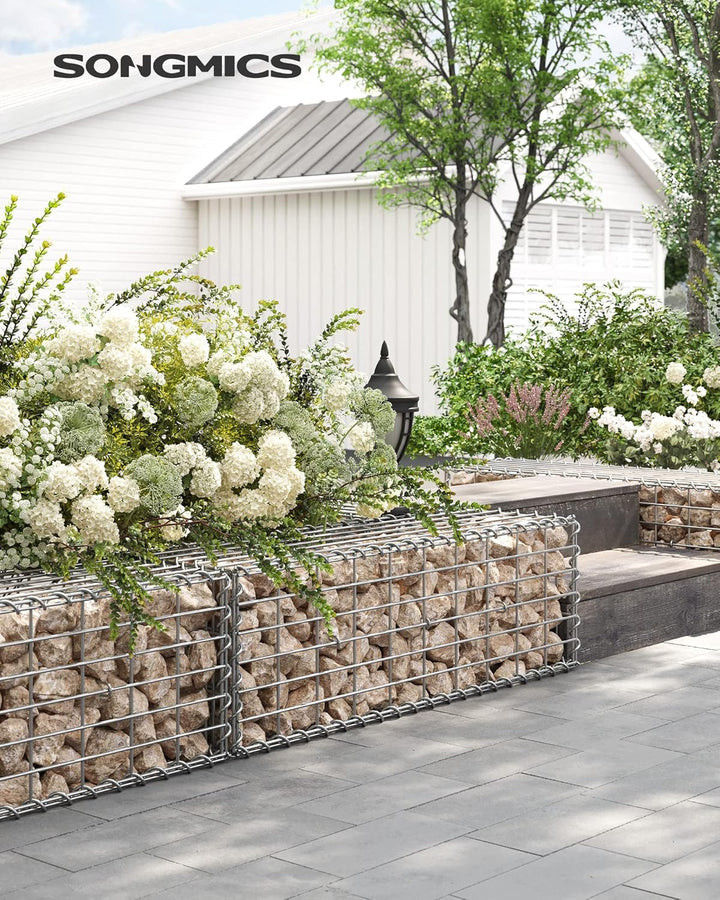 SONGMICS Gabionenkörbe, Drahtkorb mit 5 x 10 cm Maschenweite für Steine, verzinkt, Gartendekoration