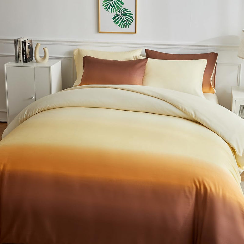 OLDBIAO Bettwäsche 155x220 cm 2er Set, Beige - Braun Farbverluaf Design, Weich Pflegeleicht Mikrofas