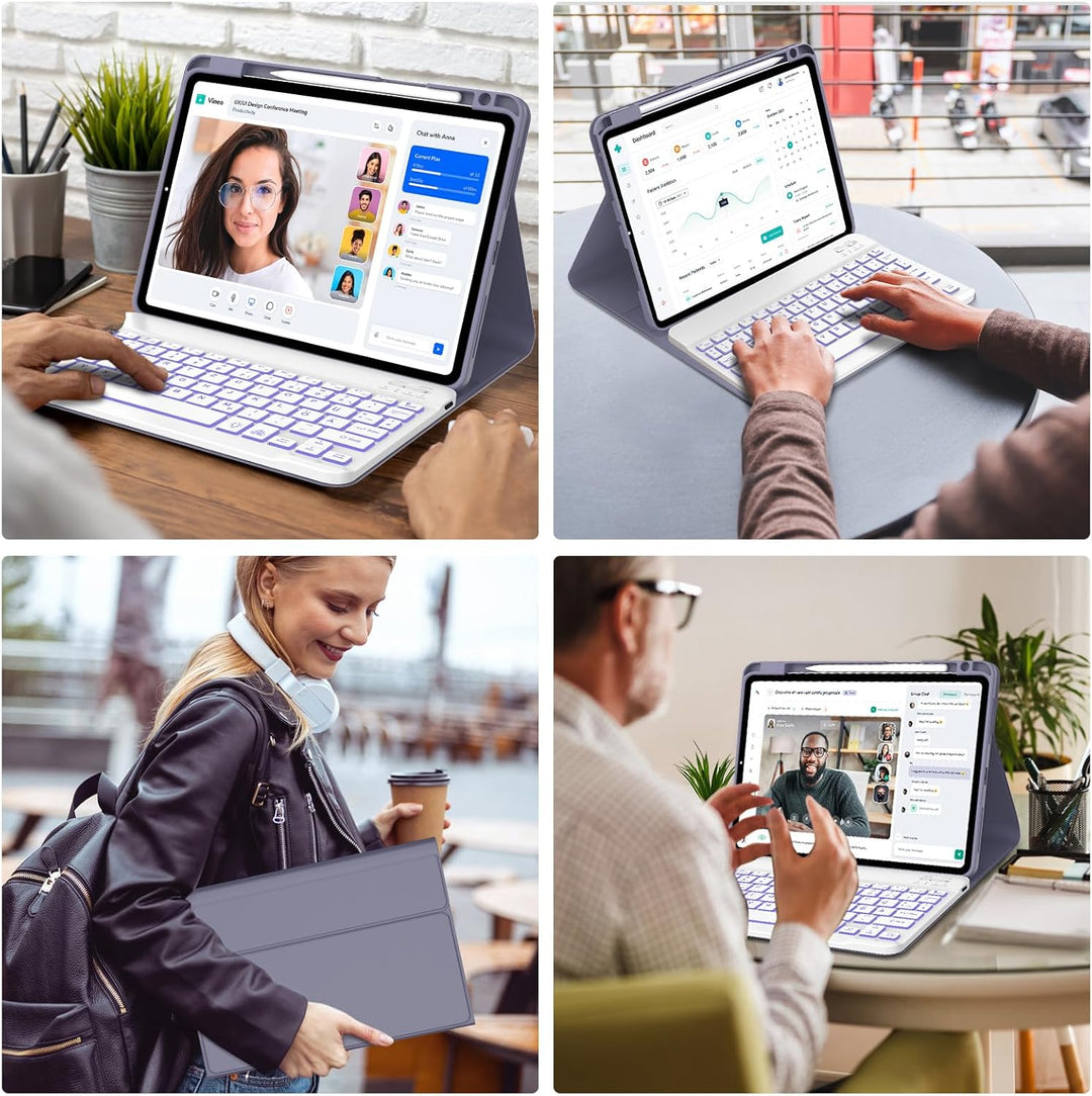 IVEOPPE Hülle mit Tastatur für iPad Pro 11" M5 2025/M4 2024, 7-Farbige Beleuchtung, Deutsches QWERTZ