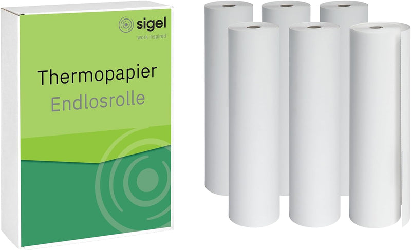 SIGEL TP211 Endlosrolle Thermopapier DIN A4, 76 g, 6 Rollen à 100 Blatt, Premium - 12 Jahre archivie
