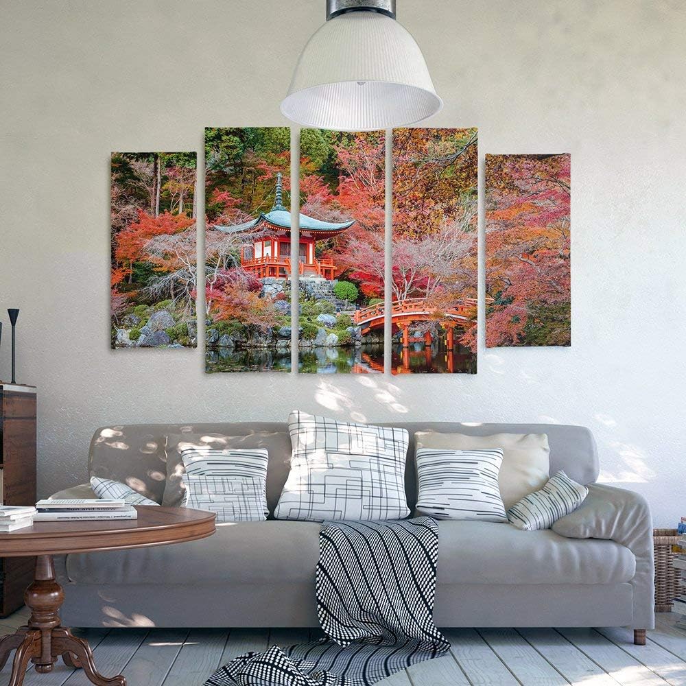 Feeby Frames, Leinwandbild Bilder Wand Bild - 5 Teile - Wandbilder Kunstdruck (JAPANISCHER GARTEN, R