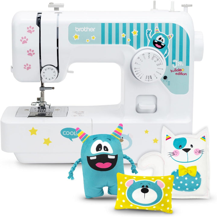 Brother J14s Kindernähmaschine kullaloo Edition inkl. Fingerschutz, Stickerbogen & Anfänger-Nähset K