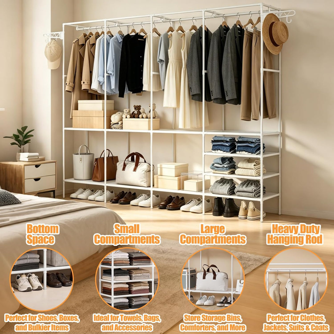 Kleiderständer 4 Ebenen Offener Kleiderschrank Ablagen Garderobe Weiss | Kleiderständer und Ablagen