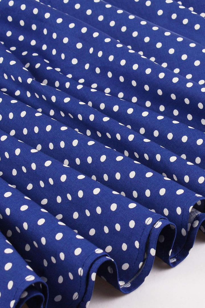 AXOE Damen 60er Jahre Kleid Cocktailkleid Abendkleid mit 3/4 Ärmel S Blau Polka Dots, S Blau Polka D