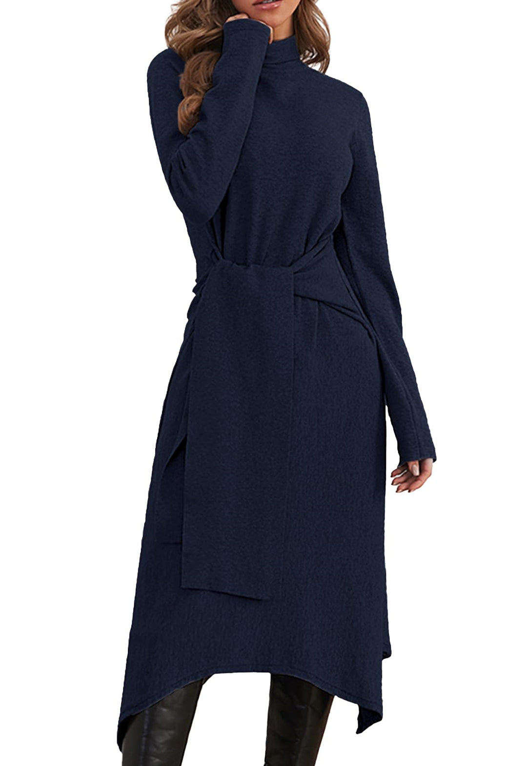 Damen Strickkleid Winter Kleid Herbst Damen Winterkleider Herbstkleid Midikleid Pulloverkleid Mit Ro
