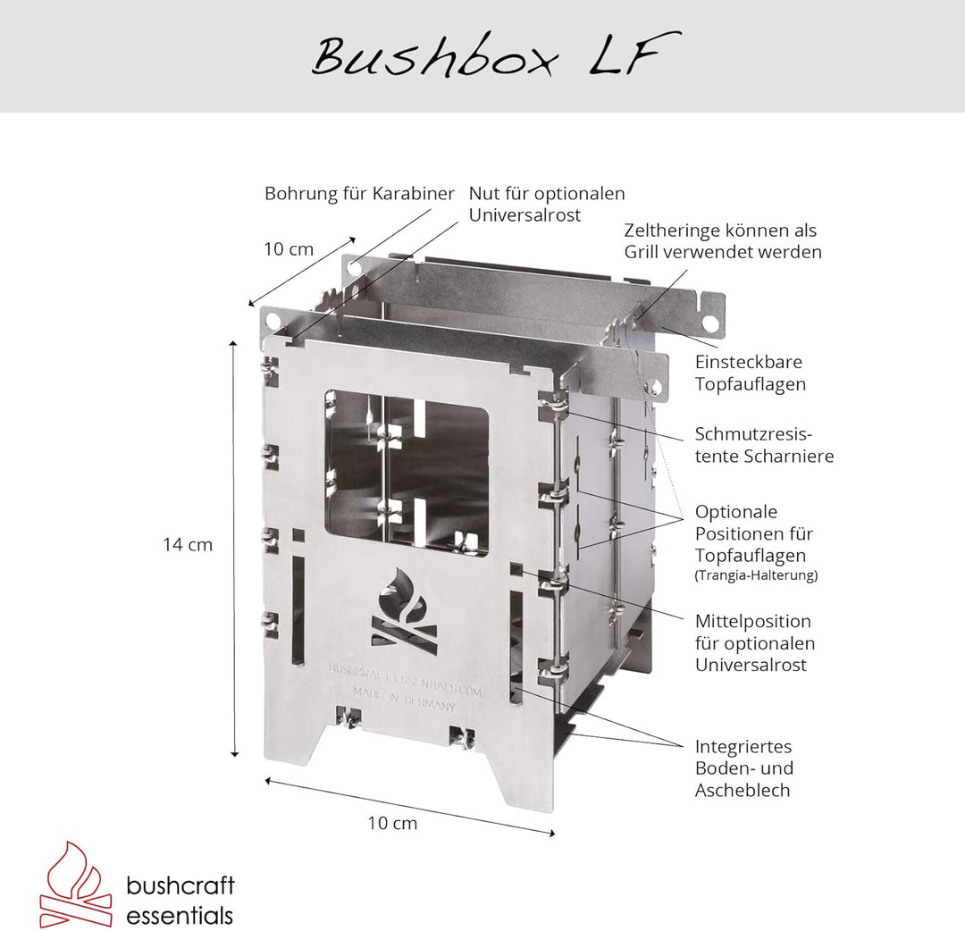 BUSHBOX LF Outdoor-Kocher | Hobo-Kocher | Camping | Holz | Gas | Spiritus | Faltbar | Kompakt | Edel