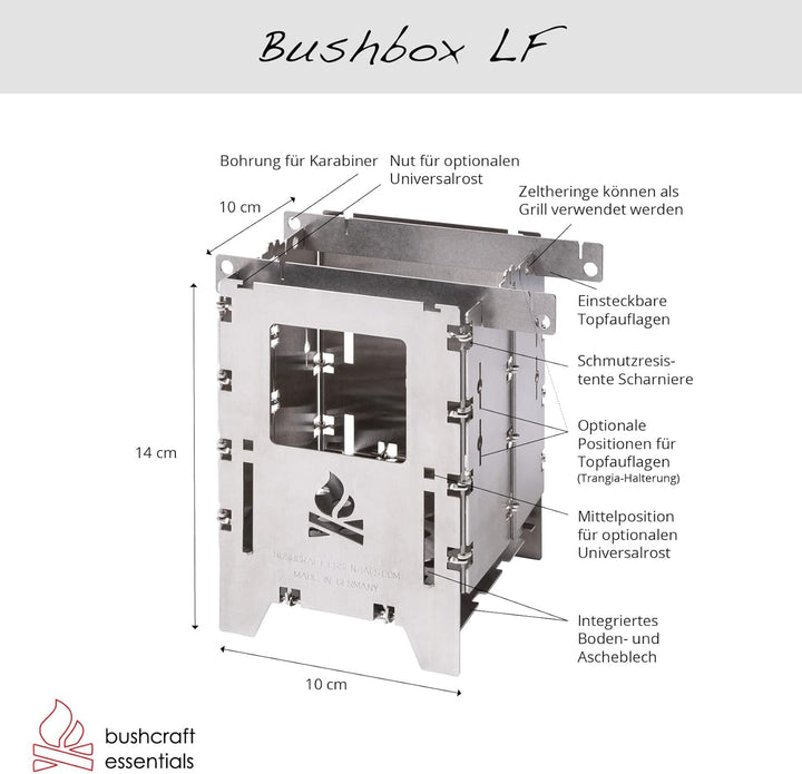 BUSHBOX LF Outdoor-Kocher | Hobo-Kocher | Camping | Holz | Gas | Spiritus | Faltbar | Kompakt | Edel