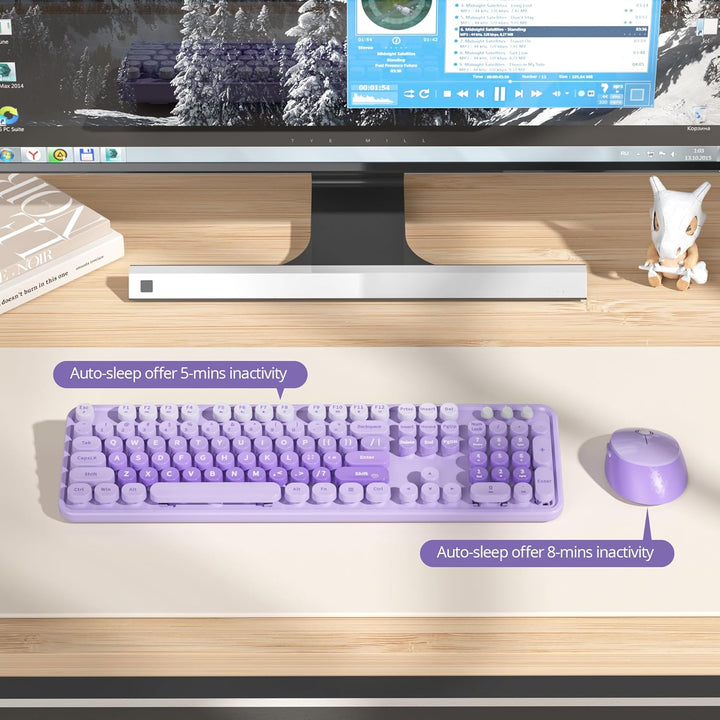 SOLIDEE kabellose Tastatur und Maus - 2.4GHz Runde Tastenkappe mit Ziffernblock, 104 ergonomische Ta