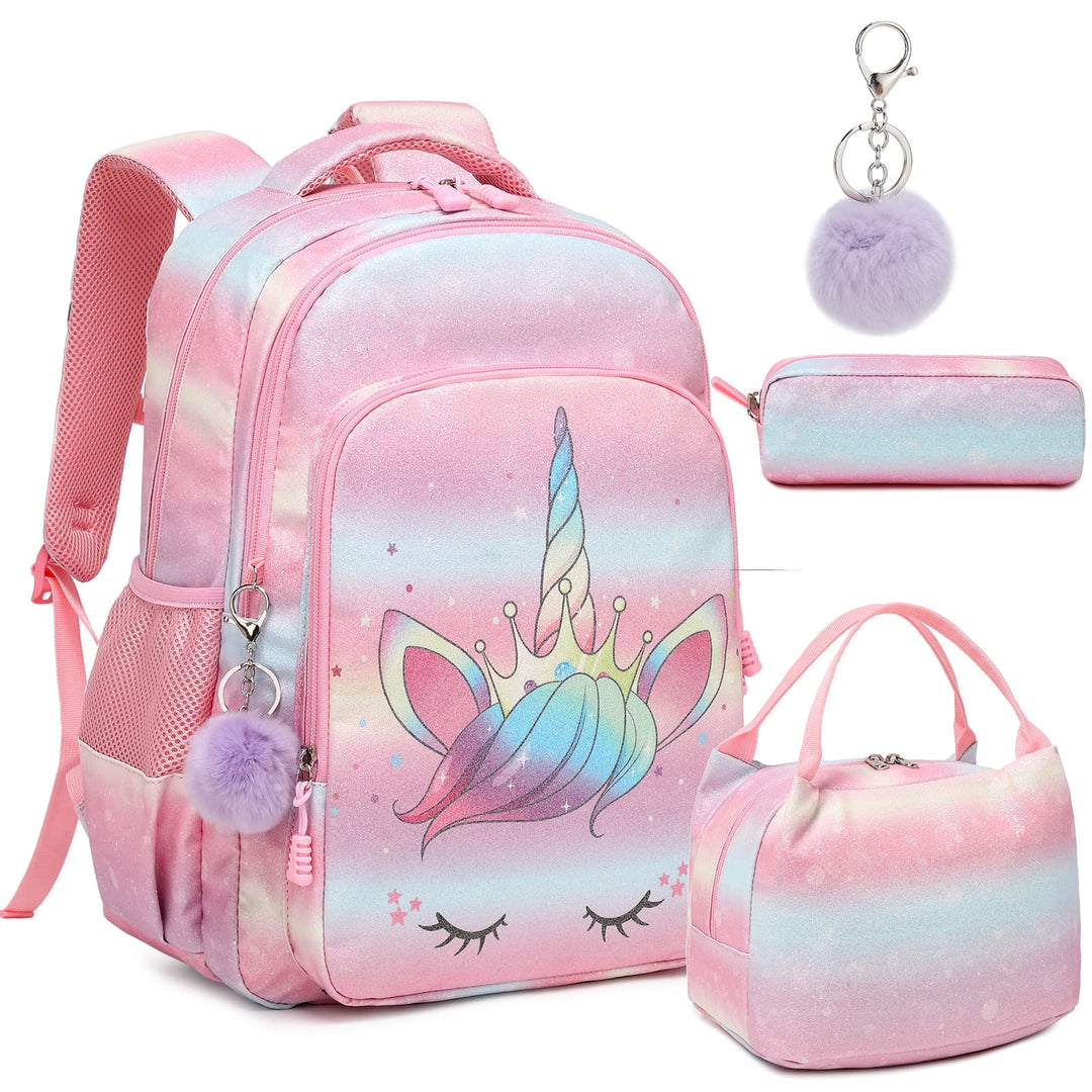 Kimwadalh Mädchen Rucksack Glitzer Schultasche Schulranzen Set Schulrucksack Mädchen Jungen Rucksack