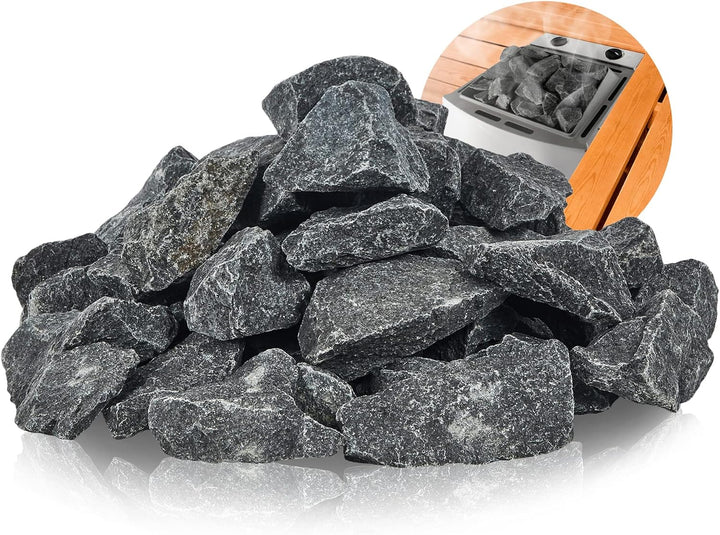 SULENO Original finnische Saunasteine 20kg Olivindiabas Aufgusssteine Dampfstein für Saunaofen Elekt