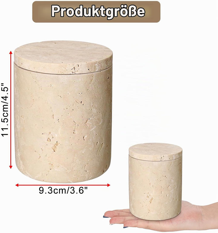 Travertin Rund Dose Modern Wattestäbchen Box Wattepadspender mit Deckel Make-up Tupferhalter für Bad