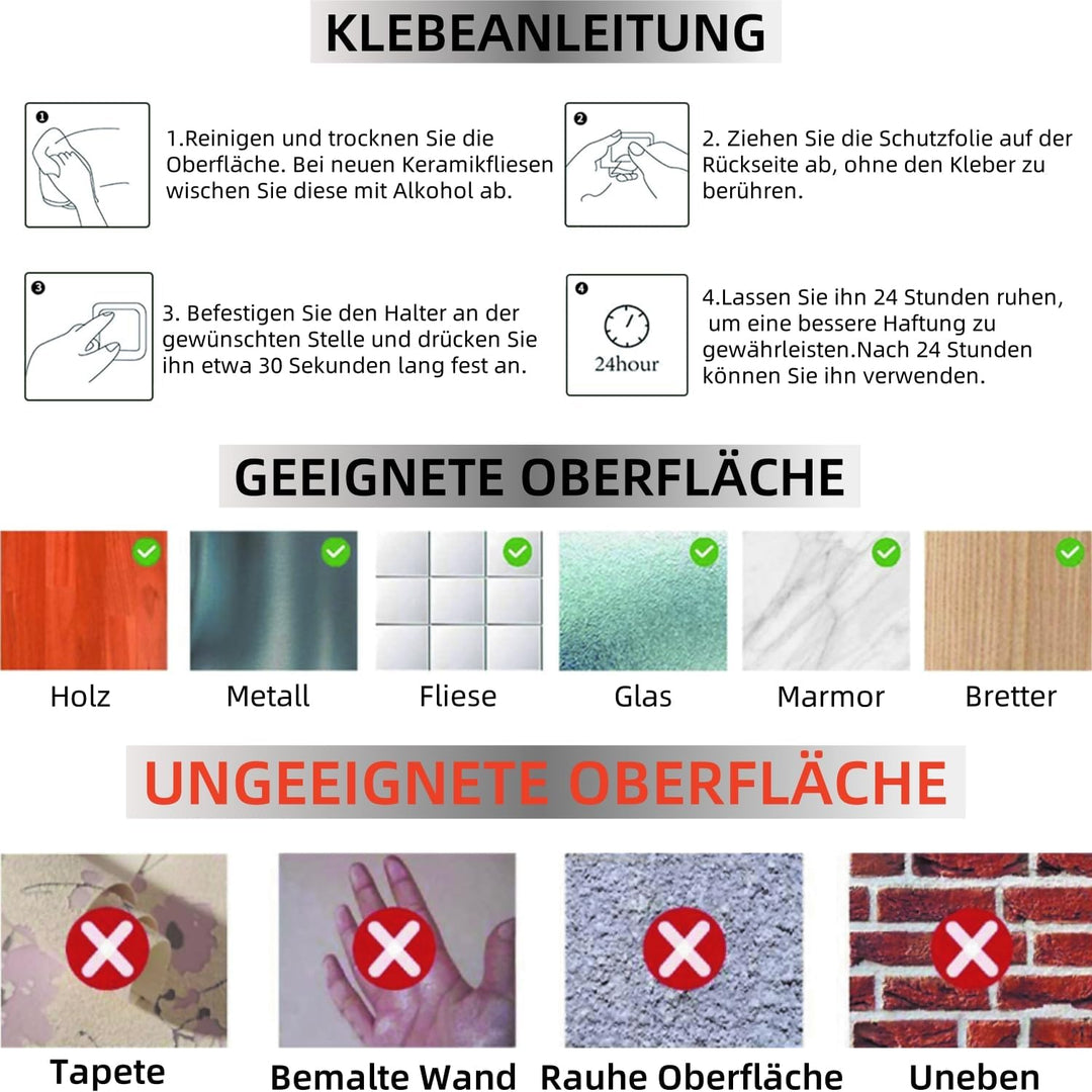 Föhn Halterung für Haartrockner und Glätteisen, Edelstahl Fönhalter Ohne Bohren, Fönhalter Wand Ohne
