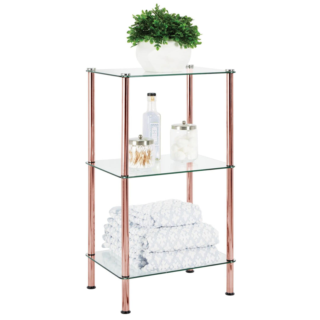 mDesign modernes Glasregal mit Metallbeinen – Badorganizer aus Glas mit 3 Ebenen – elegante Glasabla