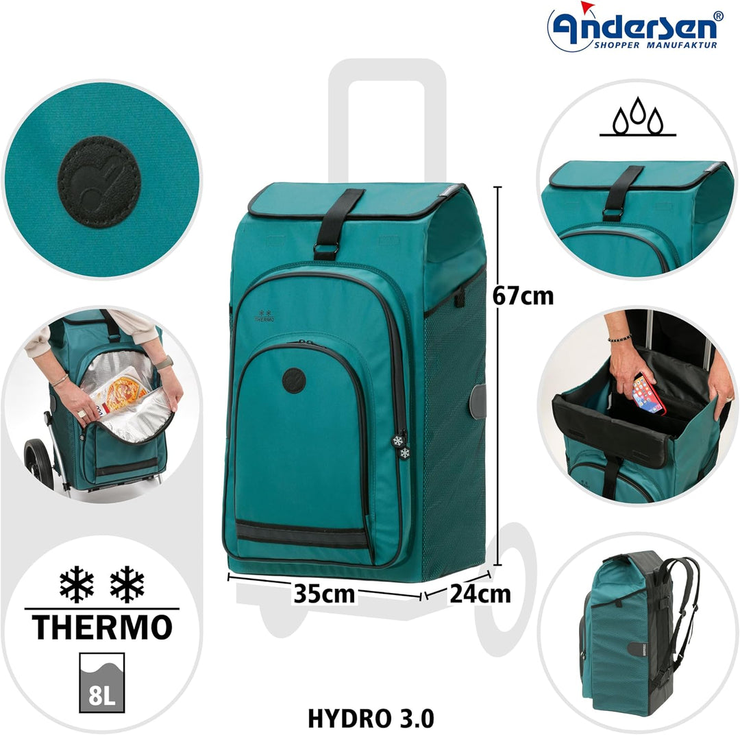 ANDERSEN Einkaufstrolley - Royal Shopper Plus Hydro 3.0 Petrol 62 L Bike, Einkaufsroller, Rucksack,