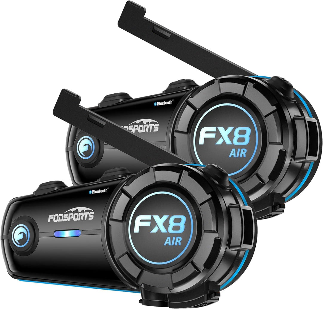 Fodsports FX8 AIR Motorrad Headset, Kommunikationssystem für bis zu 6 Motorräder mit 1500m Reichweit