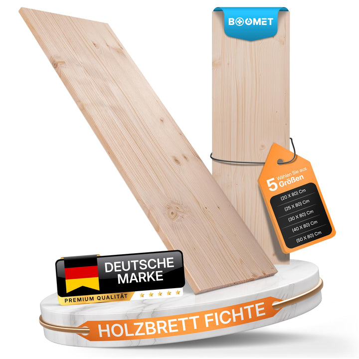 BOOMET Regalboden Holz Fichte · 19mm stark · 80 cm breit · 20-50 cm tief · Holzbrett Holzplatte Rega