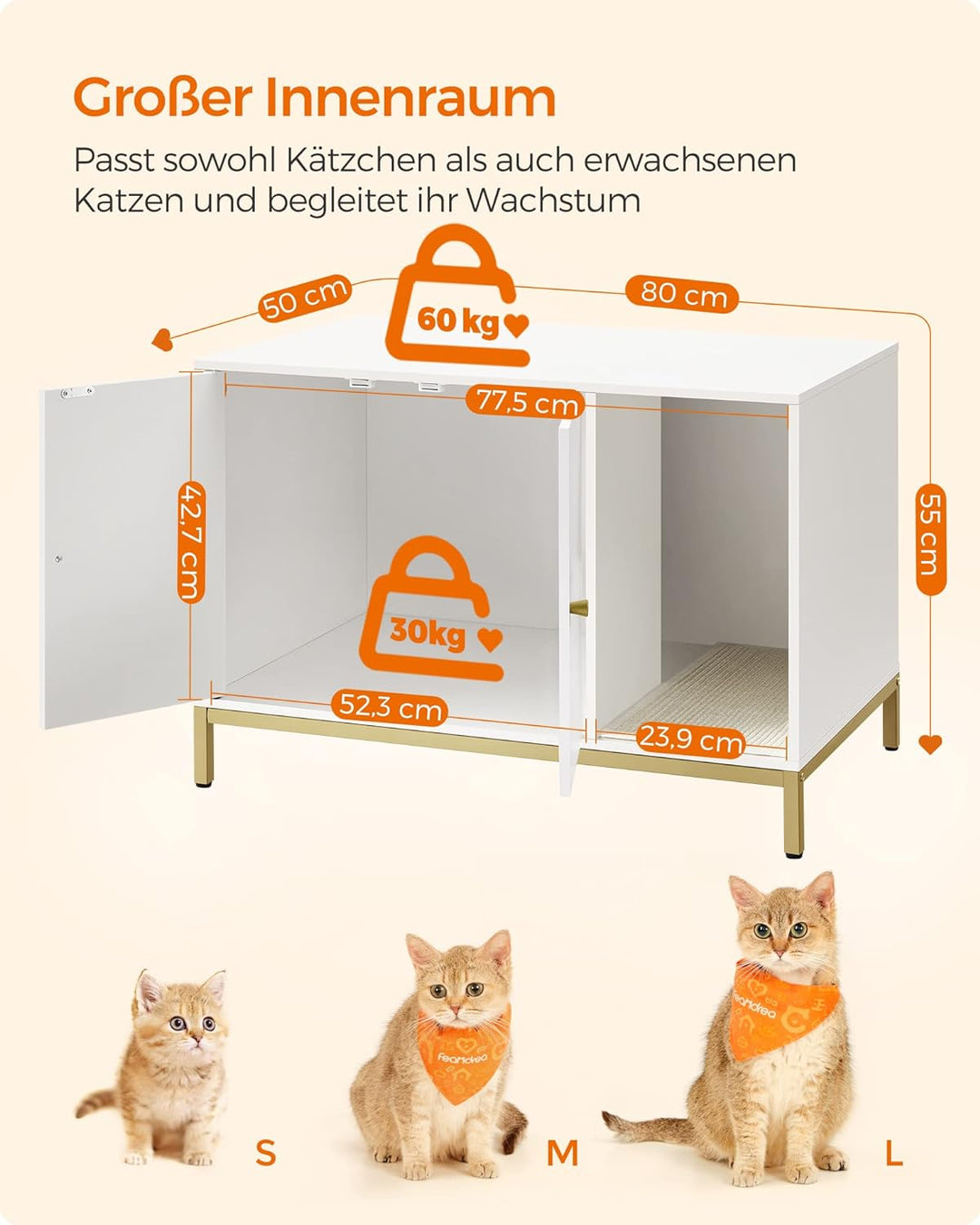 Feandrea Katzenklo-Schrank, Katzenhaus, Katzentoilette, mit Kratzmatte, hohe Beine, für Katzen, Beis