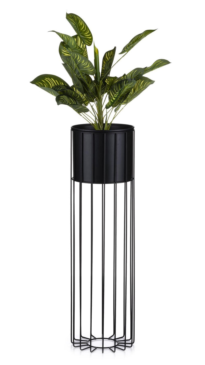 HowHomely Moderne Blumenständer Metall 70 cm Hoch mit Schwarz Blumentopf Rund 19 cm Ø auf Robuste St