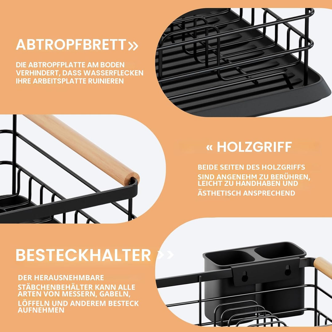BRIAN & DANY Abtropfgestell mit Abtropfschale und Bestecksammler, Schwarz, 42× 30× 15, Geschirrständ