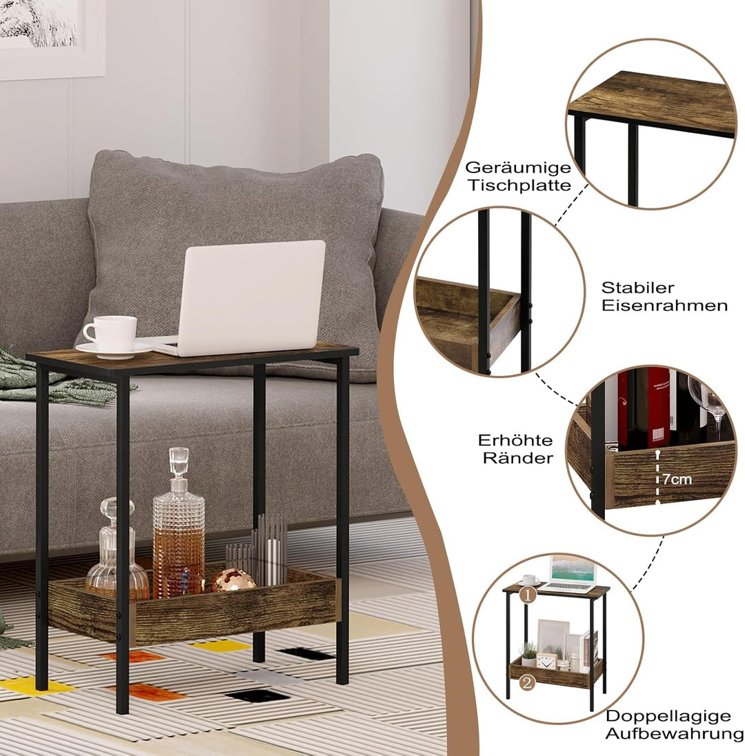 WOLTU Beistelltisch, Couchtisch mit 2 Ablagen, Konsolentisch mit Stauraum im Wohnzimmer, Wohnzimmert
