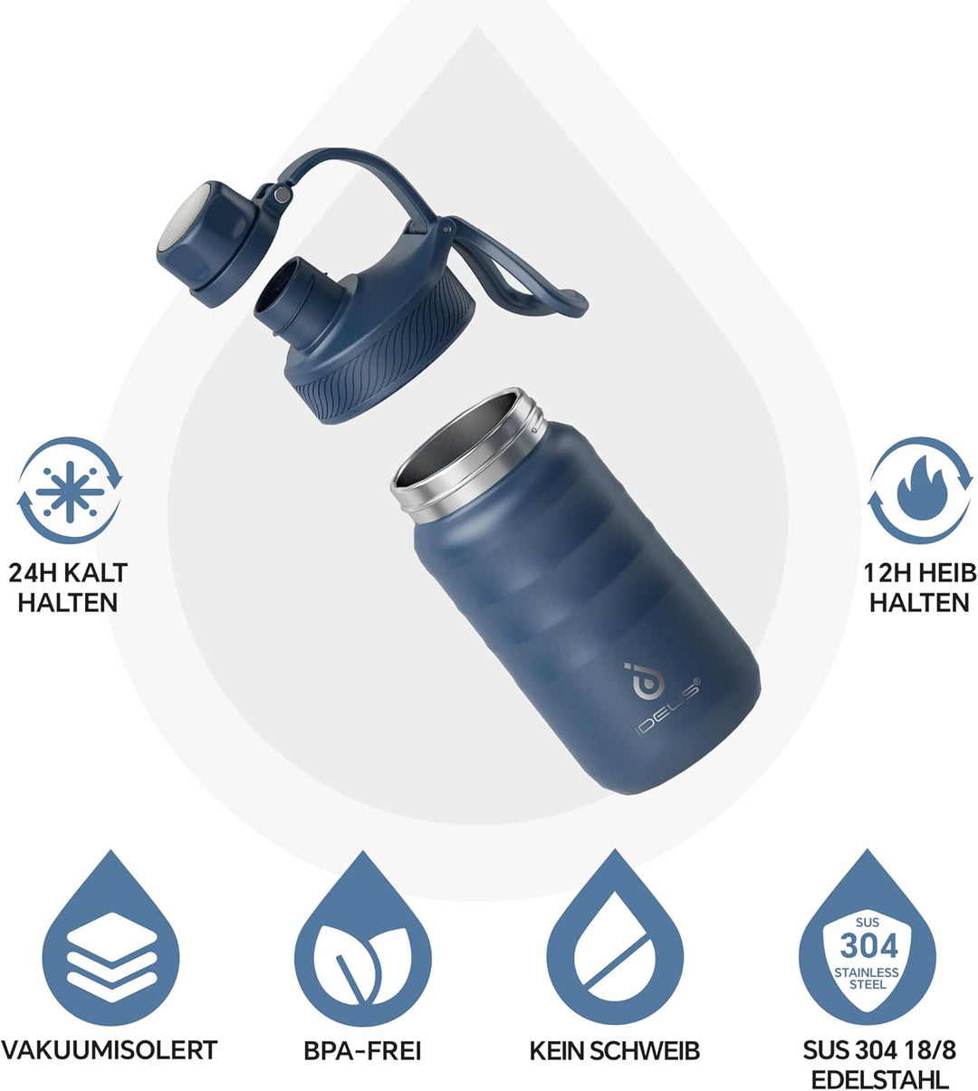 IDEUS Vakuumisolierte Wasserflasche, 12oz (360ml) Edelstahl Doppelwand Flasche Metall Sport Kantine