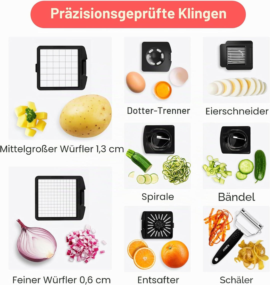 Fullstar Gemüseschneider und Spiralschneider - Zwiebelschneider Zerkleinerer - Gemüse Schneider Würf