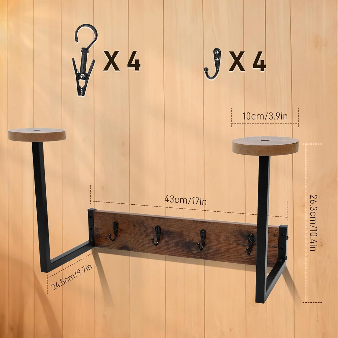 Helmhalterung Wand, Holz Hutständer Wand für Cowboyhut, Motorrad Garderobe Hutaufhänger mit 4 Metall