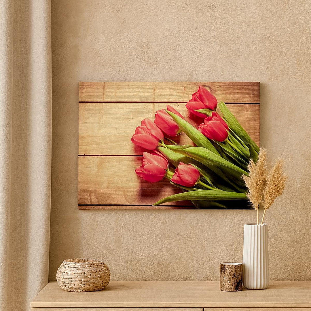 Bilder auf Leinwand 100x70cm Leinwandbild Tulpen Blumenstrauss Sommer Garten Gross Wanddeko Bild Sch