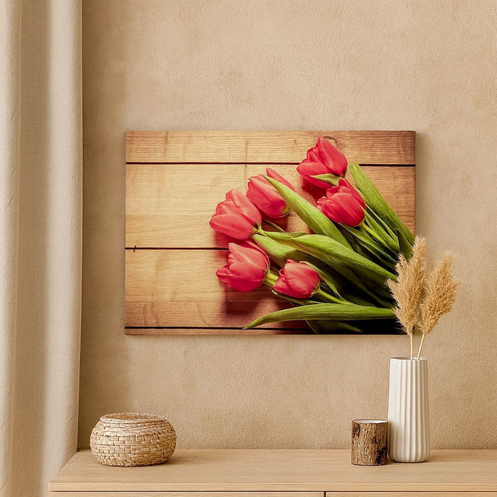 Bilder auf Leinwand Tulpen Blumenstrauss Sommer Garten Leinwandbild 70x50cm Wandbilder Dekoration Wo