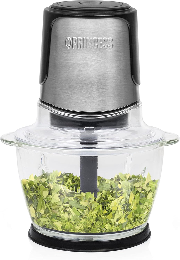 Princess Mini Zerkleinerer – 2 Edelstahlklingen, Glasbehälter 1 l, 300 W, 221051 1 Liter Fassungsver
