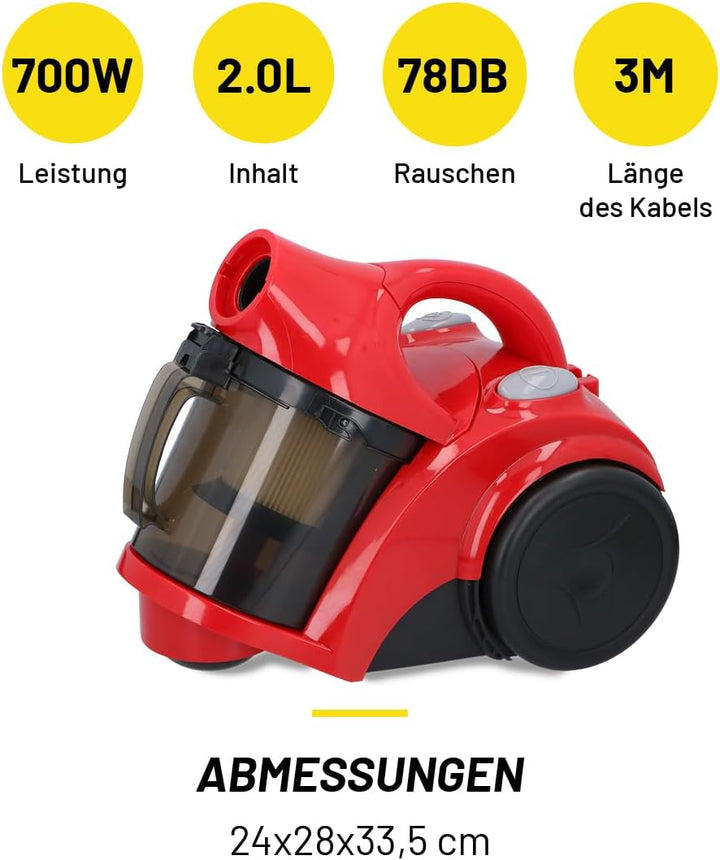 DUNLOP Staubsauger ohne Beutel - Bodenstaubsauger 700W - Starke Leistung - Mit Kabelaufrollung - Ink