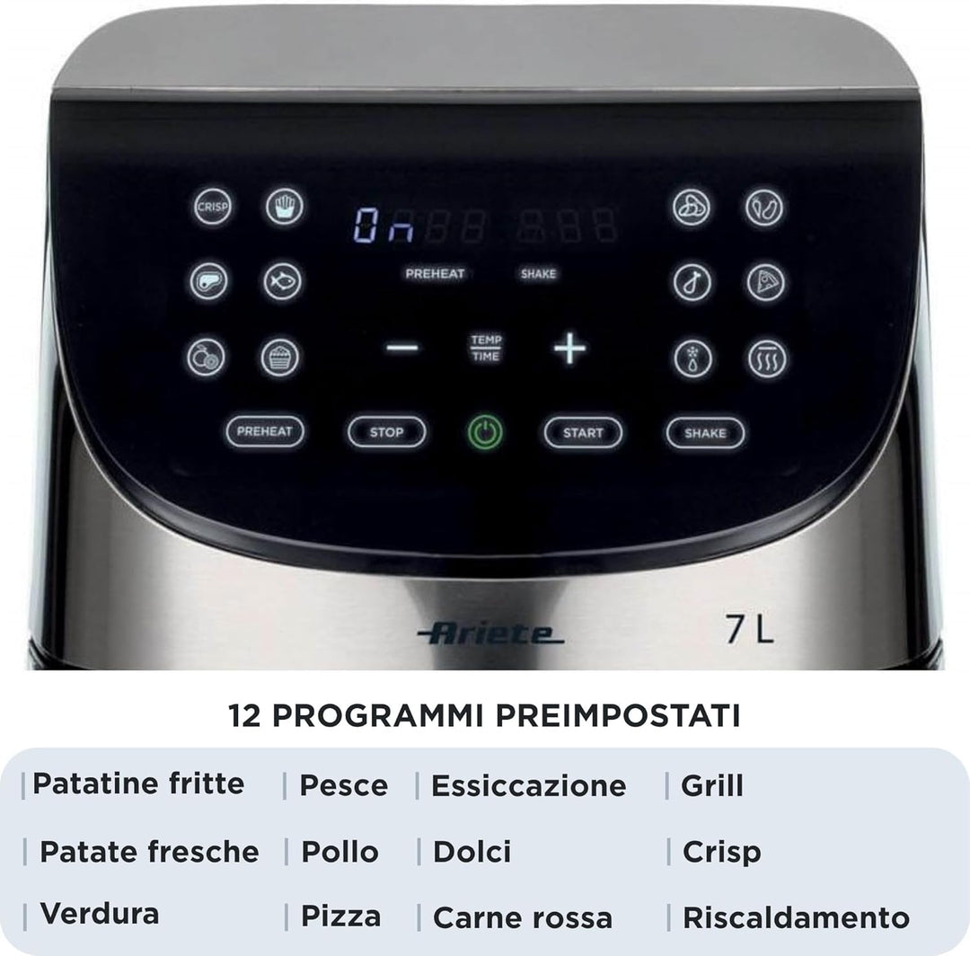 ARIETE digitale ölfreie Fritteuse – gebürsteter Edelstahl – XXL 2 Kilo – Modell 4628