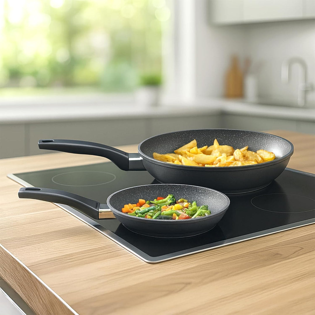 STONELINE Pfannenset 2 teilig, 20/26 cm, Antihaft beschichtete Pfanne mit echten Steinpartikeln, Pfa