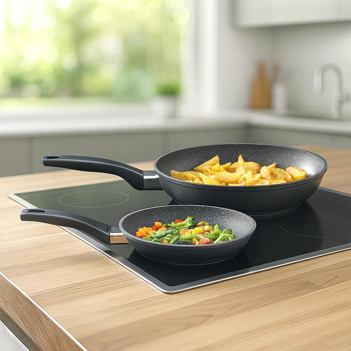 STONELINE Pfannenset 2 teilig, 20/26 cm, Antihaft beschichtete Pfanne mit echten Steinpartikeln, Pfa