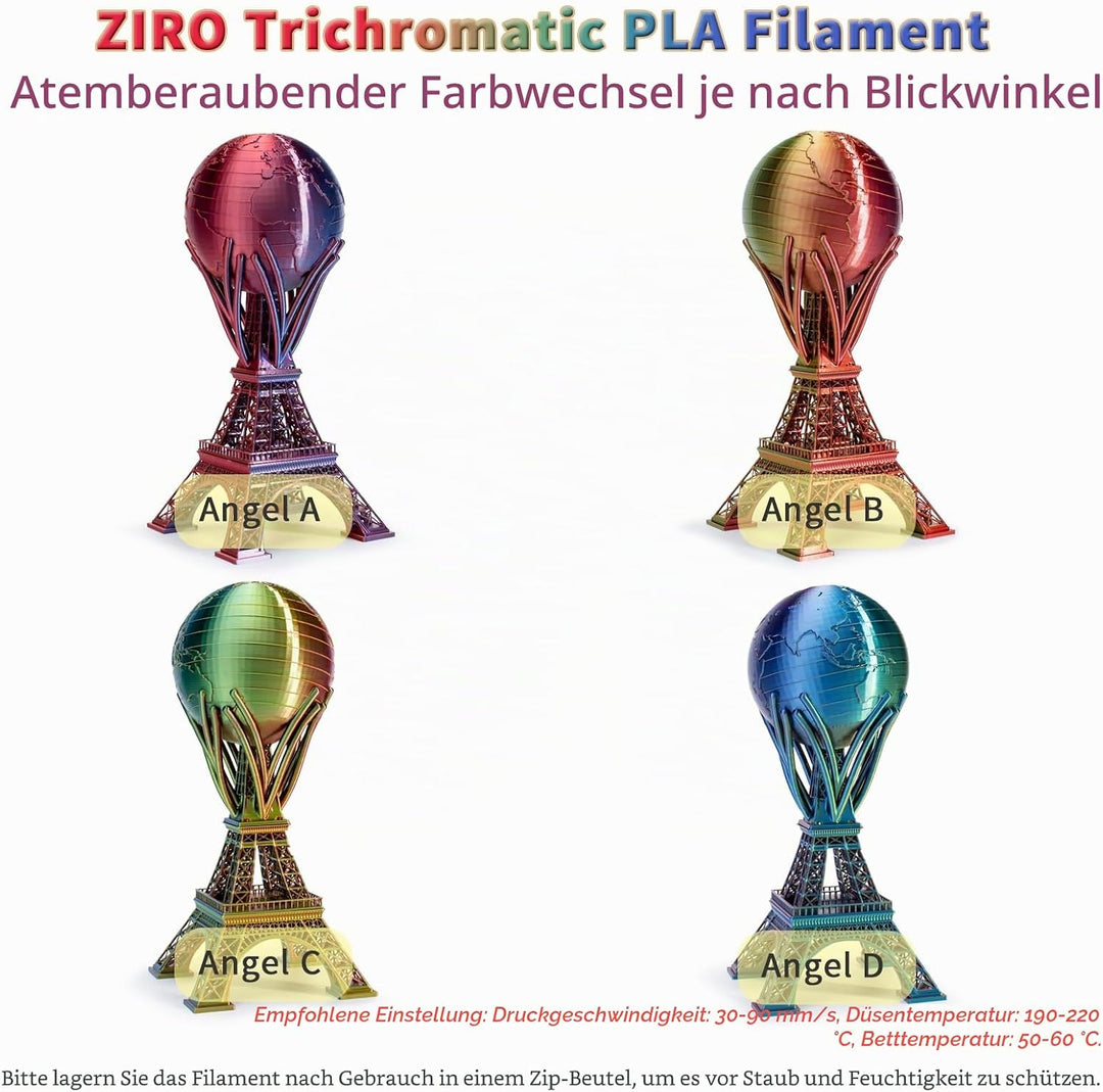ZIRO PLA Filament Dreifach Farbe Coextrusion Silk 3D Drucker Filament 1.75mm für 3D-Drucker & 3D-Sti