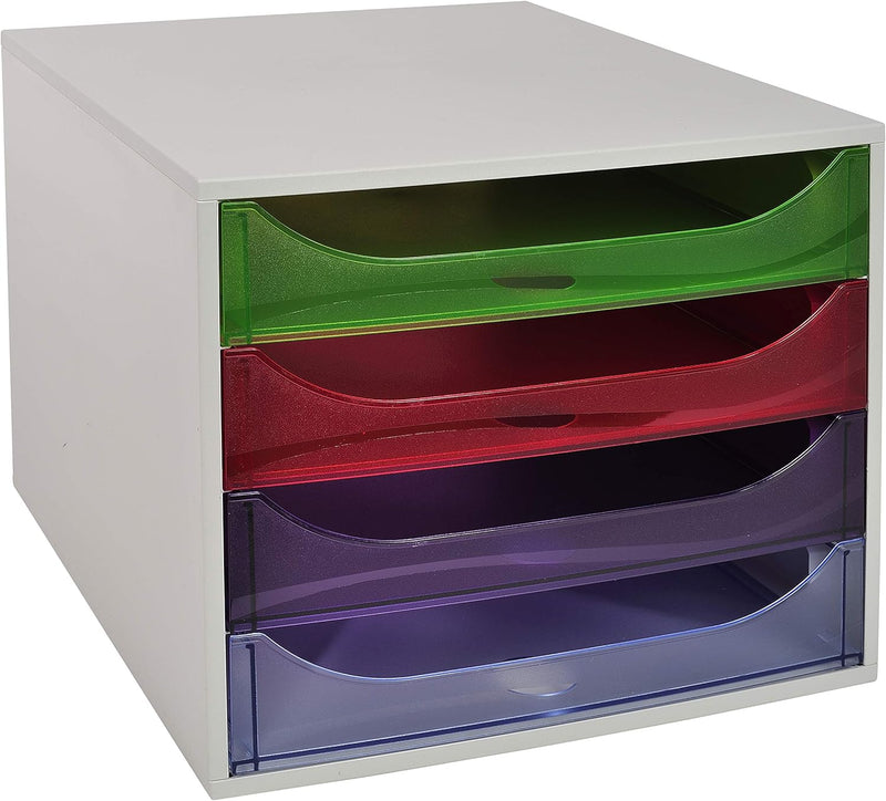 Exacompta 228699D Ablagebox Linicolor mit 4 Schubladen für DIN A4+ Dokumente. Ecobox mit hoher Kapaz