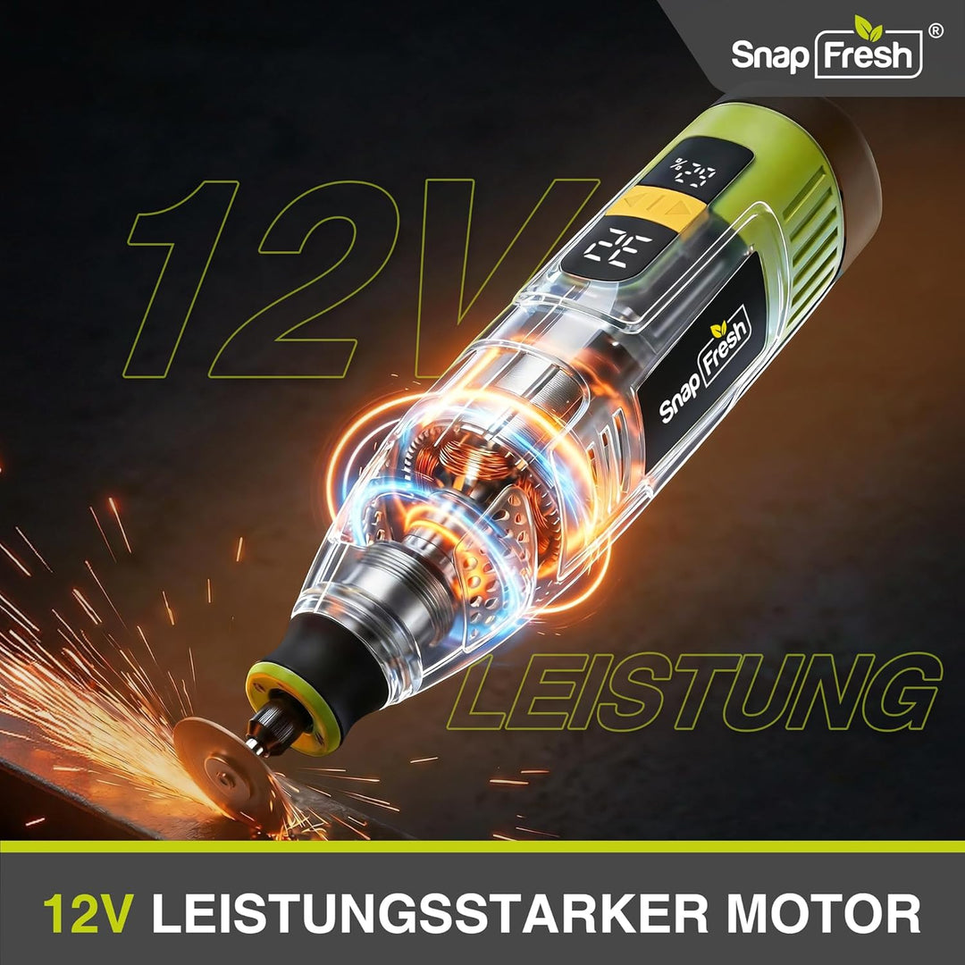 SnapFresh Akku-Rotationswerkzeug 12V Set mit 111 Zubehörteilen, variable Drehzahl 5.000–32.000 U/min